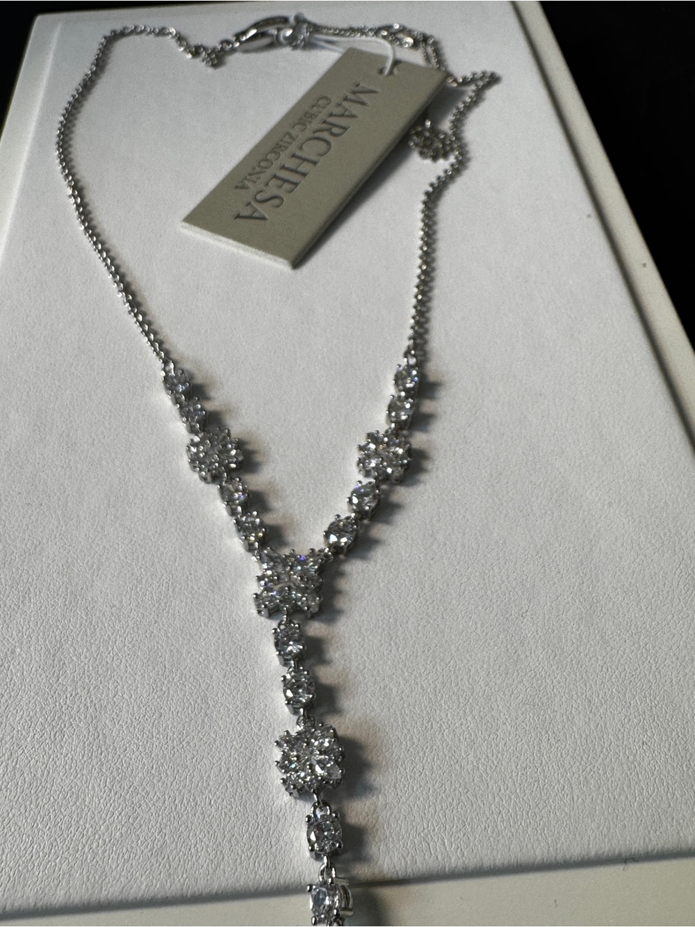 Marchesa Silver-Tone Crystal Y-Drop Necklace